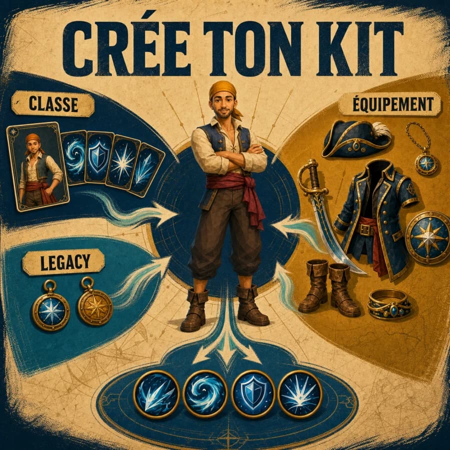 Crée ton kit en combinant classe, sorts legacy et équipement.