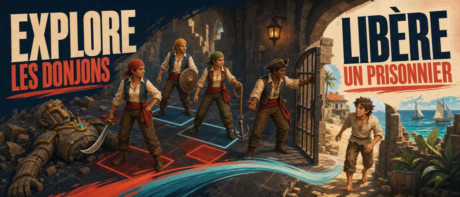 Explore des donjons et libère un prisonnier dans Le Grand courant.