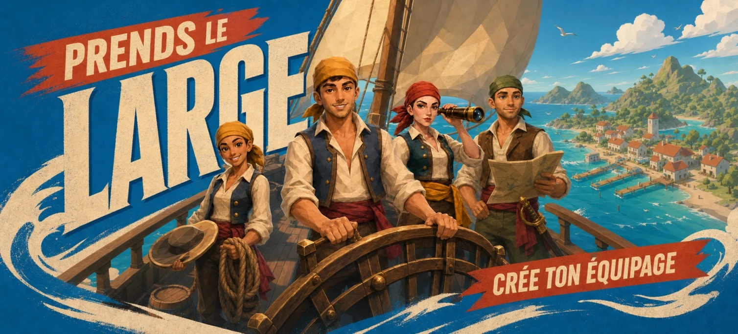 Le Grand courant : forme ton équipage jusqu'à quatre personnages et allie-toi à tes amis.